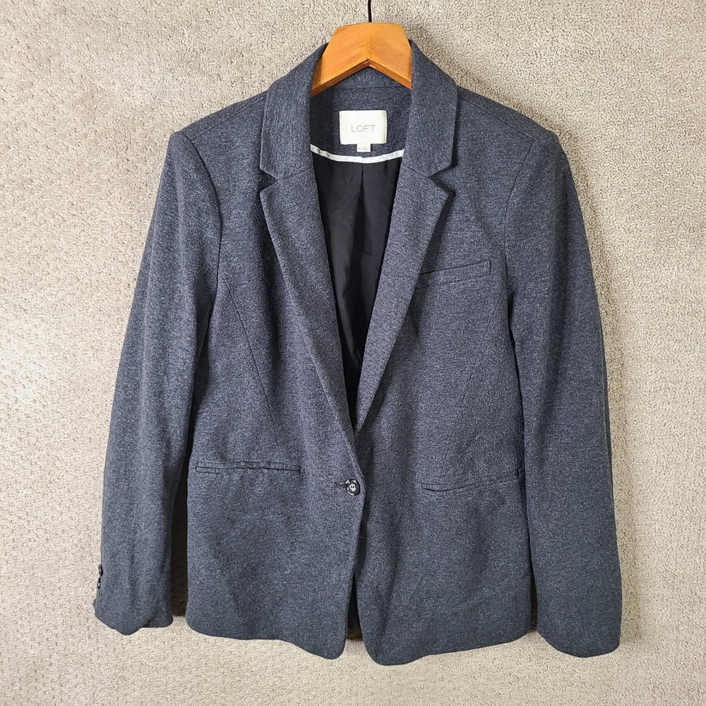 LOFT Jacket Womens 6 Gray Knit Blazer Single Button Work Career Office Cotton